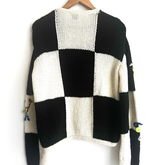 Forte Forte Black White Check Floral Sweater M - Picture 8 of 8